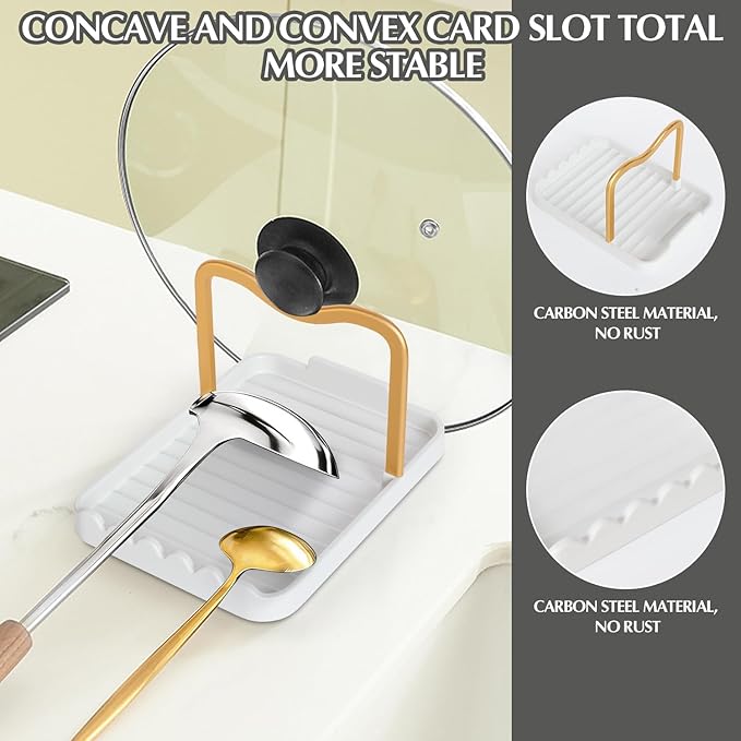 Ysks'hf spoon holder and pot lid holder，stainless steel，Kitchen Utensil Rest, scraper holder & pot holder，Spoon Holder for Stove Top - Kitchen Utensil Holder for Ladles & Tongs (Gold White)