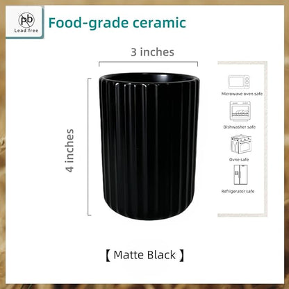TOPYOKK Stoneware Coffee Bar Utensil Holder Tea & Coffee Spoon & Stirrer Holder for Stir Stick Straw Teaspoon Holder Spoon Cup Small Utensil Jar Fluted Vertical Stripe (Matte Black) - Image 5