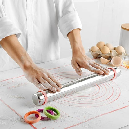 Stainless Steel Rolling Pin with Adjustable Thickness Rings - 4 Interchangeable Sizing Bands for Dumplings/Pasta/Cookies - Nonstick Kitchen Baking Tool - Image 6
