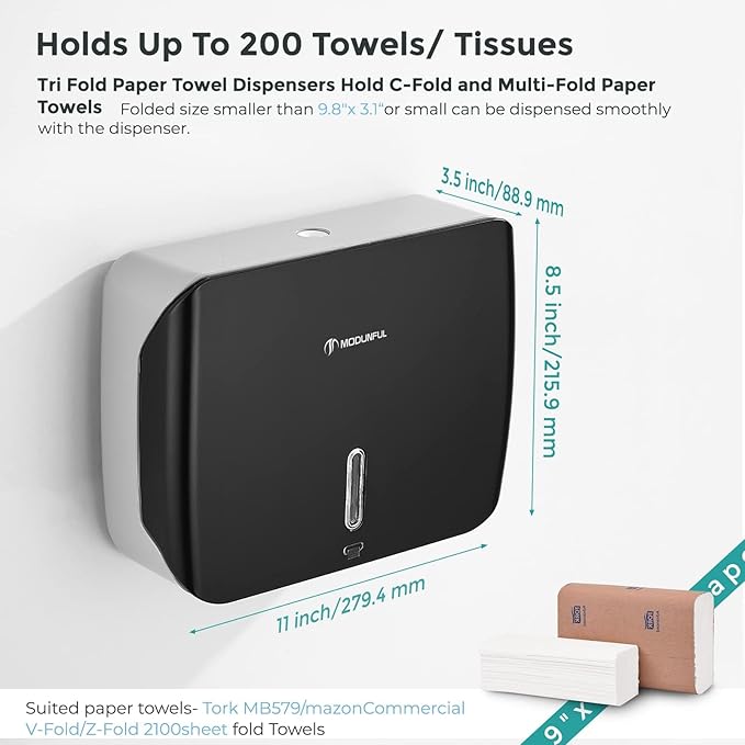 Paper Towel Dispenser Wall Mount - No-Drill Adhesive Multifold Paper Towel Dispenser for RV Bathrooms, Guest Suites & Compact Kitchens, Locking Commercial Design - Image 3