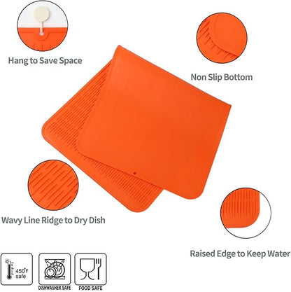 MicoYang Silicone Dish Drying Mat for Multiple Usage,Easy clean,Eco-friendly,Heat-resistant Silicone Mat for Kitchen Counter or Sink,Refrigerator or Drawer Liner Orange 5XL 36inches x 18inches - Image 3