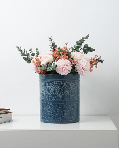 Fun Elements Kitchen Utensil Holder, 7.2" Super Large Utensil Crock Heavy and Stable Lace Emboss Ceramic Utensil Holder for Kitchen Counter (Grayish Blue) - Image 7
