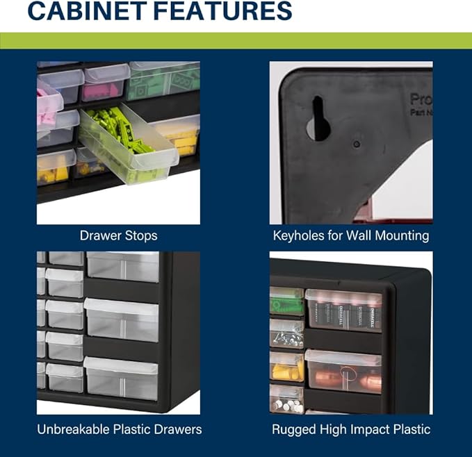 Akro-Mils 26-Drawer Plastic Drawer Storage Cabinet for Garage Organization, Bead Organizer, Building Bricks Storage, Teacher Toolbox, Makeup Organizer, 20-Inch W x 6-Inch D x 10-Inch H, 10126 Black - Image 4