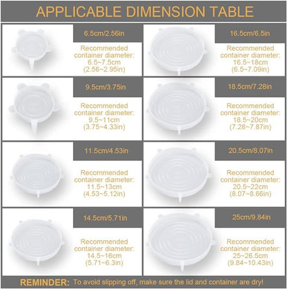 LELE LIFE 4 Pack Same Size Silicone Stretch Lids, Thicker Reusable Sturdy Silicone Container Cover, Expandable Food Storage Covers, Dishwasher and Freezer Safe, 8.07in(20.5cm)