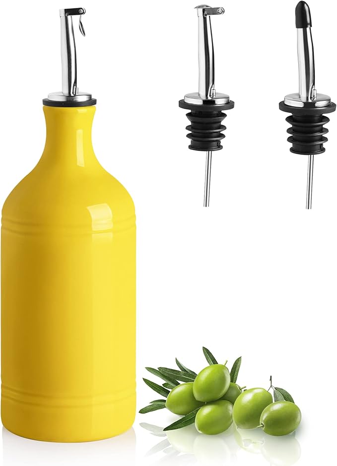 Sweejar Ceramic Olive Oil Dispenser Bottle, Opaque Oil Cruet Protects to Reduce Oxidation, Suitable for Storage Vinegar, Coffee Syrups & Other Liquids, Pack of 1, 15.5 Fl Oz(Yellow) by Sweejarco1949