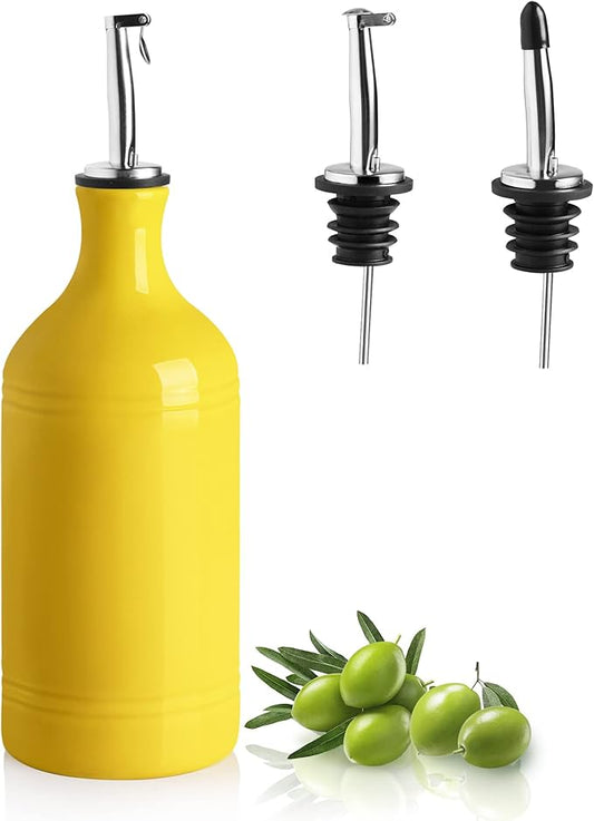 Sweejar Ceramic Olive Oil Dispenser Bottle, Opaque Oil Cruet Protects to Reduce Oxidation, Suitable for Storage Vinegar, Coffee Syrups & Other Liquids, Pack of 1, 15.5 Fl Oz(Yellow) by Sweejarco1949