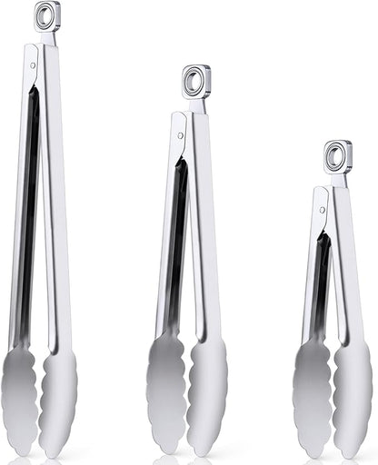 Kitchen Tongs for Cooking - 7 Inch & 9 Inch & 12 Inch Heat Resistant Stainless Steel Metal Locking Tong, BBQ Tongs Grill Tong for Cooking, Grilling, BBQ/Barbecue, Food (7+9+12inch)