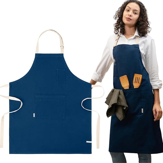 Cotton Canvas Apron for Women & Men – Adjustable Neck Strap & Waist Ties with Pockets