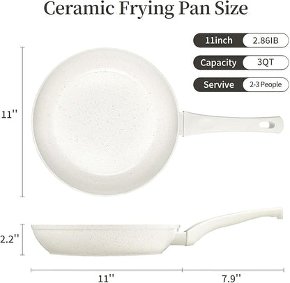Innerwell Ceramic Non Stick Frying Pan - Non Stick Skillet Frying Pans, Safe&No Toxic Egg Omelette Frying Pan, Large Nonstick Cookware Chef's Pan, Induction Compatible, PFOA&PFAS Free(11inch, White) - Image 2