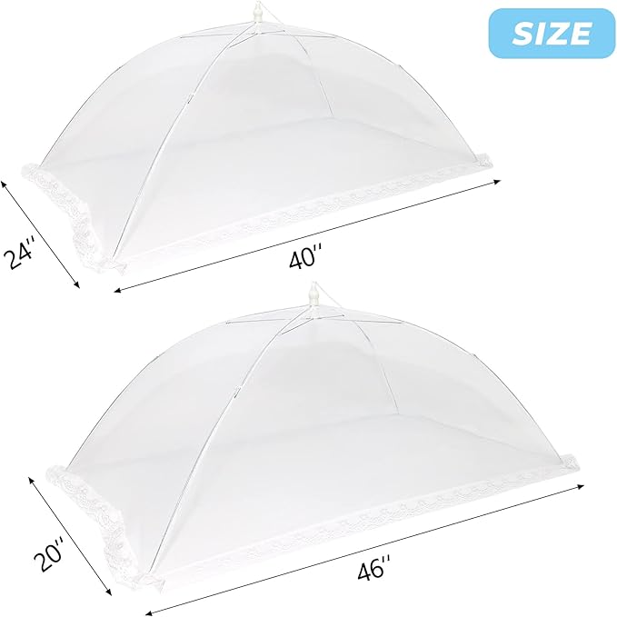 2 Pcs Extra Large Mesh Food Cover Tent（46"x20", 40"x24"）Umbrella Food Screen Covers for Outside Pop-up Mesh Reusable and Collapsible Food Nets for Parties Picnics Outdoor BBQs… - Image 2
