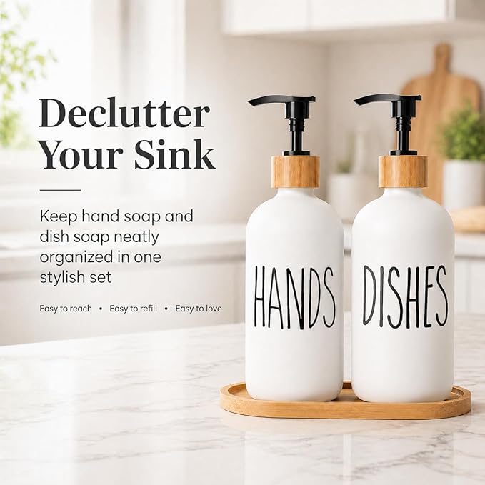 Soap Dispenser,Dish Soap Dispenser for Kitchen Sink.Glass Hand Soap Dispenser, Modern Farmhouse Decor Dish Soap Dispenser for Bathroom,Kitchen Sink Decor - Image 3
