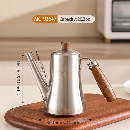 18/8 Stainless Steel Olive Oil Dispenser 600ml/20.2oz Drip-Free Pouring Oil Pot Storage Container Wooden Handle