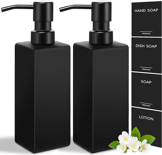 GMISUN Black Soap Dispenser, Hand Soap Dispenser Bathroom, 12oz Glass Soap Dispenser with Stainless Steel Pump, Liquid Dish Soap Dispenser for Kitchen, Modern Bathroom/Kitchen Soap Dispenser Set by GMISUN