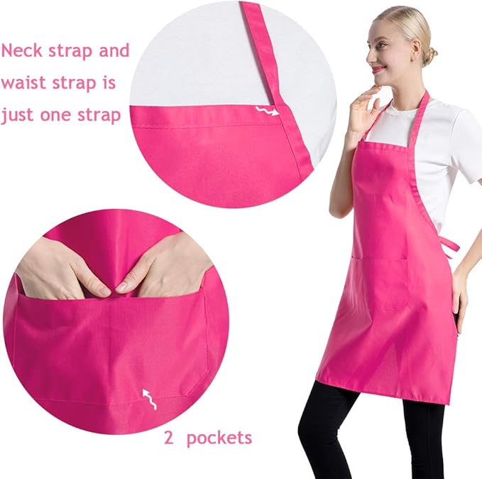 Total 12 PCS Plain Color Bib Apron Adult with 2 Front Pocket (Mixed Colour) - Image 2