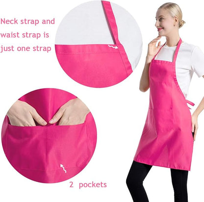 Total 12 PCS Plain Color Bib Apron Adult with 2 Front Pocket (Mixed Colour) - Image 2