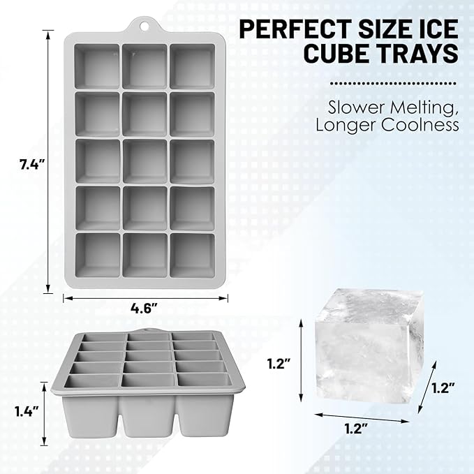 Silicone Ice Cube Trays 3Packs, Easy Release Ice Cube Molds with Lid, Freezer Stackable Ice Maker for Whiskey, Baby Food, BPA Free (Grey) - Image 2