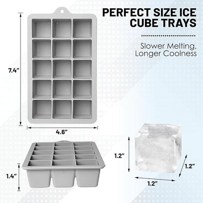 Silicone Ice Cube Trays 3Packs, Easy Release Ice Cube Molds with Lid, Freezer Stackable Ice Maker for Whiskey, Baby Food, BPA Free (Grey) - Image 2