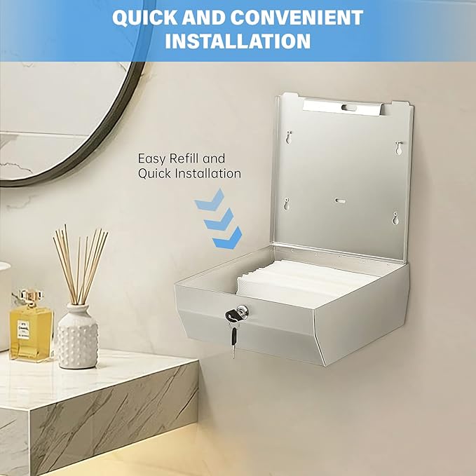 Paper Towel Dispenser Wall Mount Commercial, C Fold Multifold Hand Paper Towel Dispenser, Stainless Steel Tissue Holder - Image 3