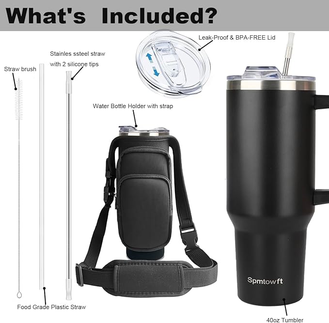 40oz Stainless Steel Double Vacuum Tumbler with Handle, Straw Lid, Carrier Bag, Purse Pouch Phone Pocket, Gym Water Bottle Travel Mug and Sleeve Holder for Men Women (Pink/Rose)