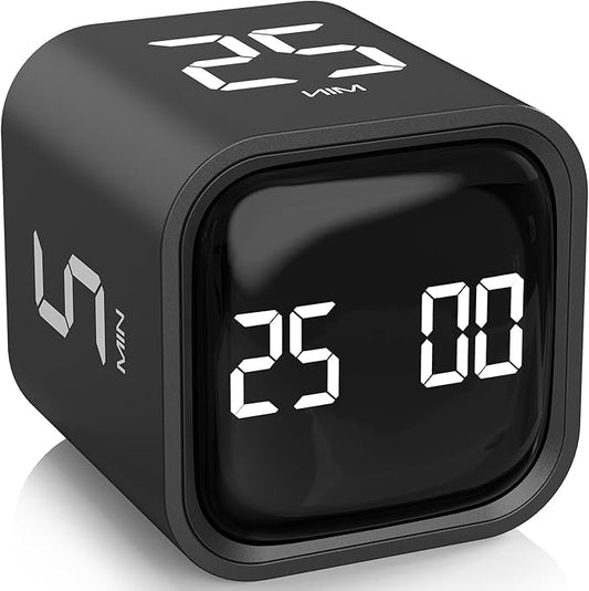 Rotating Pomodoro Timer 5, 25, 10 50 Minutes Preset, Desk Productivity Flip Timer, ADHD Tool Cube Countdown Stopwatch, Vibration/High/Low Volume/Custom Modes, for Work, Study, Back to School, Kitchen by OORAII