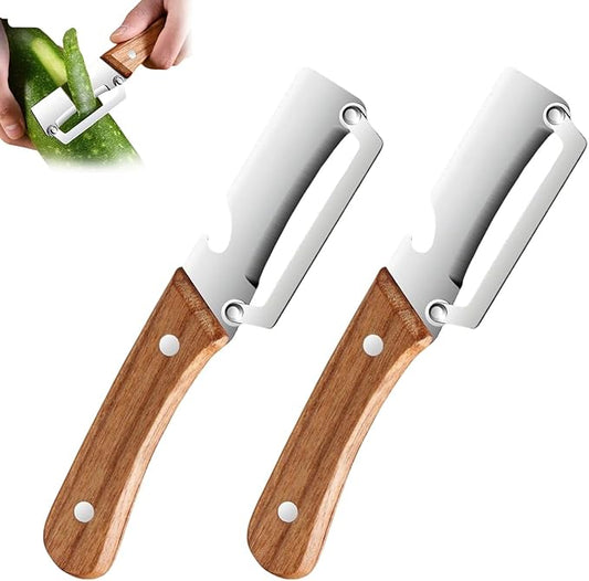 2-in-1 Multifunctional Vegetable Peeler, Premium Vegetable Peeler with Wooden Handle and Bottle Opener, Kitchen Tool for Fruit Apple Potato Pumpkin Papaya (2PCS) by ocpcrn