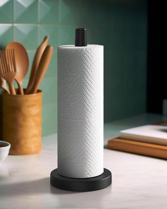 KitchLife Wooden Paper Towel Holder Countertop - Solid Freestanding Paper Towel Dispenser Stand with Anti-Skid Base (Black) by OverDoorHooksKitchenSupplies