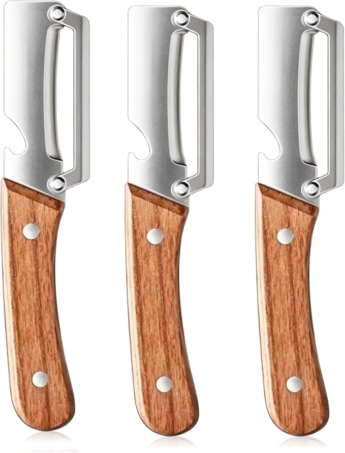 3 Pcs Multifunctional Vegetable Peeler,Multi-Functional Kitchen Peeler with Integrated Opener,Wooden Handle, Stainless Steel Blade Kitchen Tool for Fruit Apple Potato by Unknown