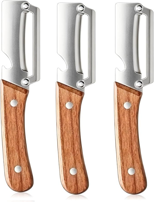 3 Pcs Multifunctional Vegetable Peeler,Multi-Functional Kitchen Peeler with Integrated Opener,Wooden Handle, Stainless Steel Blade Kitchen Tool for Fruit Apple Potato by Unknown