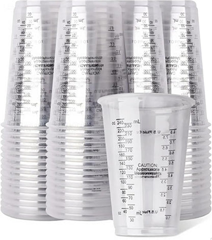 Clear Plastic Measuring Cups, 8oz Graduated Disposable and Reusable Mixing Cups for Resin, Paint, Stain, Cooking, Baking, and Crafts (50 Pack)
