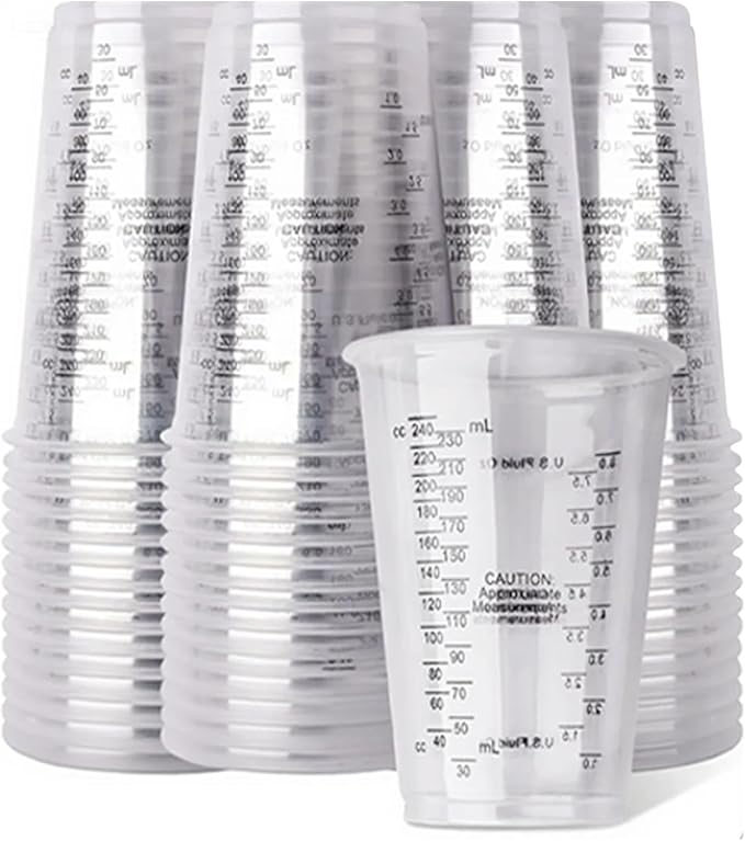 Clear Plastic Measuring Cups, 8oz Graduated Disposable and Reusable Mixing Cups for Resin, Paint, Stain, Cooking, Baking, and Crafts (100 Pack)