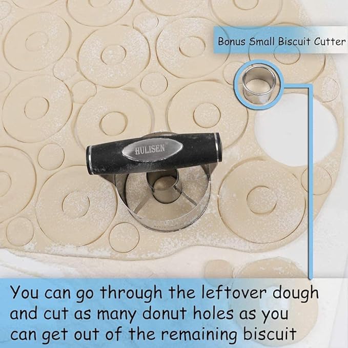HULISEN Donut Cutter & 3.5 inch Biscuit Cutter (Set of 2), with Soft Grip Handle, Bonus 2 Pcs Small Cookies Cutter - Stainless Steel Professional Baking Dough Tool Set, Gift Package