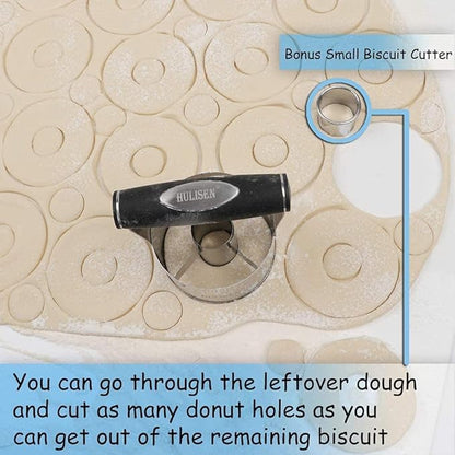 HULISEN Donut Cutter & 3.5 inch Biscuit Cutter (Set of 2), with Soft Grip Handle, Bonus 2 Pcs Small Cookies Cutter - Stainless Steel Professional Baking Dough Tool Set, Gift Package