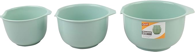Glad Mixing Bowls with Pour Spout, Set of 3 | Nesting Design Saves Space | Non-Slip, BPA Free, Dishwasher Safe Plastic | Kitchen Cooking and Baking Supplies, Sage Green - Image 5