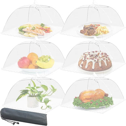 Mesh Food Covers for Outdoors - Upgraded 6 Pack Large 17x17 in Outdoor Party Food Cover Tent Collapsible Picnic Nets Umbrella Screen Pop Up Food Dome for Outside (White)