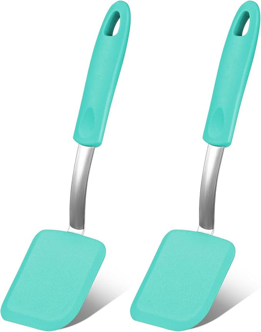 Silicone Cookie Spatula Turner 2 Pack Mini Brownie Spatula Flexible Kitchen Small Silicone Turner for Nonstick Cookware Heat Resistant No Scratch Flipper for Egg Pancake(Green) by Yetene