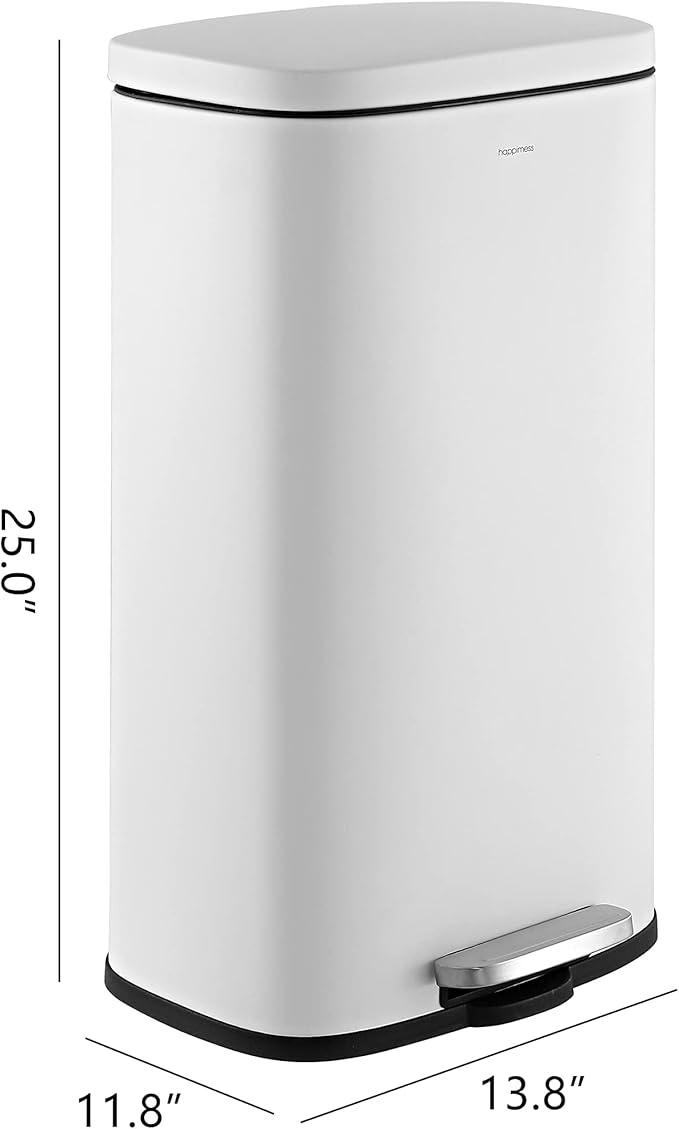 happimess HPM1011C Curtis 8-Gallon Step-Open Trash Can with Soft-Close Lid, Modern, Minimalistic, Fingerprint Proof for Home, Kitchen, Laundry Room, Office, Bedroom, Bathroom, White - Image 4