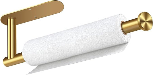Paper Towel Holder, Self Adhesive or Drilling Paper Towel Holder Under Cabinet, Stainless Steel Paper Towel Holders Wall Mount for Kitchen, Bathroom, Sink, Pantry, Fridge (Gold) by ProvideThePerfectChoice