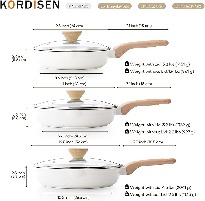 Kordisen Ceramic Nonstick Frying Pan Skillet Set with Lid, 3 Piece Ceramic Pans for Cooking Non Toxic, Healthy Induction Cookware, Stay-Cool Handle, PFOA & PFAS Free (9.5 Inch, 11 Inch, 12.5 Inch) - Image 7