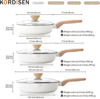 Kordisen Ceramic Nonstick Frying Pan Skillet Set with Lid, 3 Piece Ceramic Pans for Cooking Non Toxic, Healthy Induction Cookware, Stay-Cool Handle, PFOA & PFAS Free (9.5 Inch, 11 Inch, 12.5 Inch) - Image 7