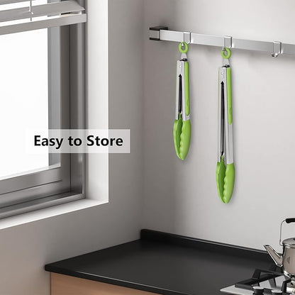 2 Pack Silicone Kitchen Tongs – 9" & 12" Set, Heat Resistant up to 500°F, Non‑Stick Cookware Safe, Wavy Silicone Tips, BPA Free, Locking Clip & Hanging Loop, Light Green - Image 6
