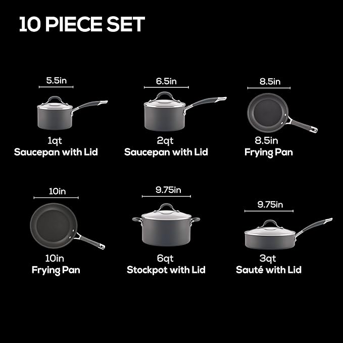Circulon 83903 Radiance Hard Anodized Nonstick Cookware Pots and Pans Set, 10 Piece, Gray - Image 3