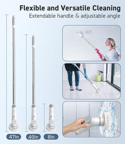 Electric Spin Scrubber, VEWIOR Cordless Shower Scrubber with 3 Adjustable Angle, Cleaning Brush with 2 Speeds 3 Replaceable Brush Heads for Bathroom Kitchen Tub