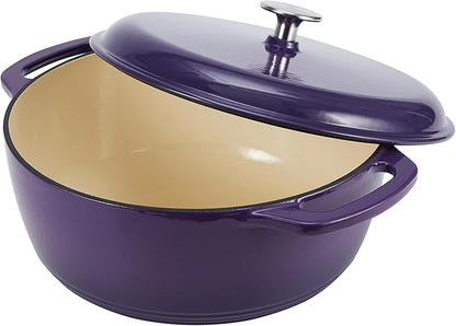 Amazon Basics Enameled Cast Iron Dutch Oven Pot with Lid, Round, Dual Handles, Heavy-Duty, Oven Safe for Stews, Roasting, Baking, 6-Quart, Purple - Image 3