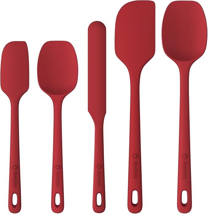ChefAide 5 Pieces Silicone Spatula Set, Food Grade Rubber Spatula, Upgrade Strong Handle with Ergonomic Grip, Heat Resistant Up to 600°F for Nonstick Cookware, Cooking by ChefAide