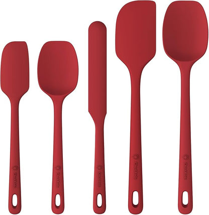 ChefAide 5 Pieces Silicone Spatula Set, Food Grade Rubber Spatula, Upgrade Strong Handle with Ergonomic Grip, Heat Resistant Up to 600°F for Nonstick Cookware, Cooking by ChefAide