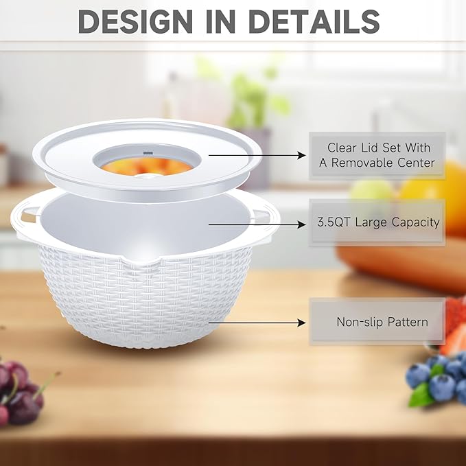 4-1 Strainer with Bowl Set - Rotatable Colander for Kitchen(Patented) - Strainers and Colanders - Pasta Strainer with New Upgraded Graters for Fruit Veggie Fun Kitchen Presents - White - Image 7