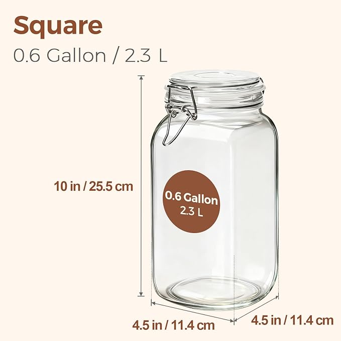 ComSaf 3-Pack 78oz Large Square Airtight Glass Jars for Bulk Food, Holds a 4lb Bag of Sugar or 5lb of Rice, Wide Mouth Canister for Flour, Coffee & Pantry Organization - Image 2