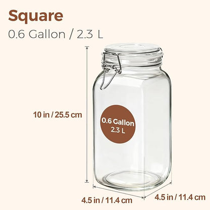 ComSaf 3-Pack 78oz Large Square Airtight Glass Jars for Bulk Food, Holds a 4lb Bag of Sugar or 5lb of Rice, Wide Mouth Canister for Flour, Coffee & Pantry Organization - Image 2
