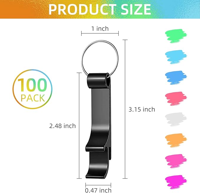 100 Pack Bottle Opener Keychain Bulk, Colorful Beer Bottle Openers Metal Keychain Bottle Opener, Beverage Bottle Opener Tiny Bottle Opener Keychain Bottle Opener Party Favor(Colorful, 100Pcs) - Image 2