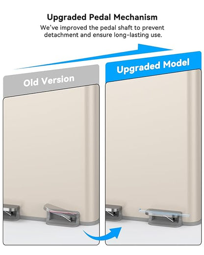 Dual Trash and Recycling Bins for Kitchen, 13.2 + 5.2 Gal (50+20L) Stainless Steel Trash and Recycle Bin Combo with Soft-Close Lid, Large Garbage Cans for Kitchen Home with 2 Magnets Sticker, Apricot